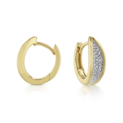 Curved Marquise 14ct Yellow Gold 0.14ct Diamond Hoop Earrings side