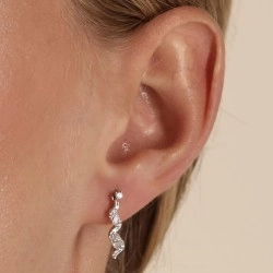 18ct White Gold Marquise & Brilliant Cut Diamond Twisty Earrings on a model