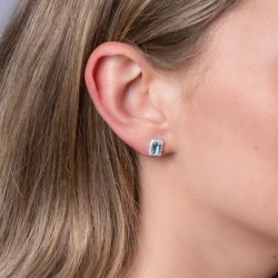 Emerald Cut 1.05ct Aquamarine & Diamond Stud Earrings side view