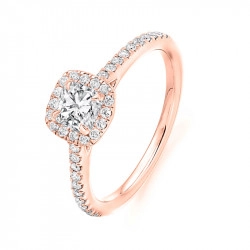 18ct Rose Gold Cushion Halo Style Engagement Ring - 0.40ct