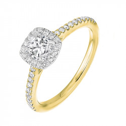 18ct Yellow Gold Cushion Halo Style Ring - 0.40ct