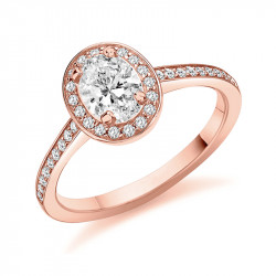 18ct Rose Gold Oval Halo Style Engagement Ring - 0.50ct