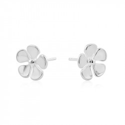 Silver Concave Flower Design Stud Earrings