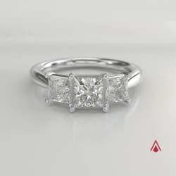 Florentine Platinum and Princess Cut Diamond Three Stone Ring 360 degree video