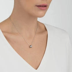Georg Jensen 18ct White Gold Magic Charm Pave Diamond Pendant on neck