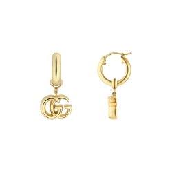 Gucci GG Running Yellow Gold Earrings front and side