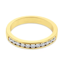 18ct Yellow Gold & 0.32ct Diamond Set Wedding Ring lying flat to show the inside of the ring and the diamonds front on