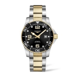 Longines Steel & Yellow PVD HydroConquest Black Dial Watch - 41mm