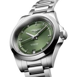 Longines Conquest 2023 34mm Green Diamond Dial Angled View