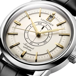 Longines Conquest Heritage Power Reserve 38mm Champagne Dial close up