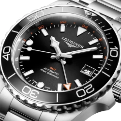 Longines HydroConquest GMT 41mm black dial close up