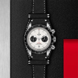 TUDOR Black Bay Chrono White Dial Black Leather Strap Watch - 41mm