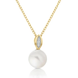Marquise Yellow Gold Freshwater Pearl and Diamond Necklace close up