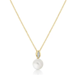 Marquise Yellow Gold Freshwater Pearl and Diamond Necklace