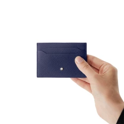 Montblanc Sartorial 5 Card Holder blue leather in hand
