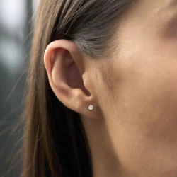 Open Tulip Platinum & 0.25ct Diamond Earrings in ear