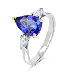 Pear cut tanzanite and diamond white gold ring with yellow gold setting
