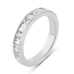 Platinum 0.50ct Brilliant & Baguette Cut Diamond Channel Set Wedding Ring