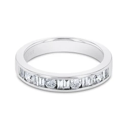 Platinum 0.50ct Brilliant & Baguette Cut Diamond Channel Set Wedding Ring