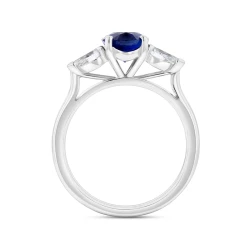 Platinum 1.88ct Oval Sapphire & Diamond Three Stone Ring upright