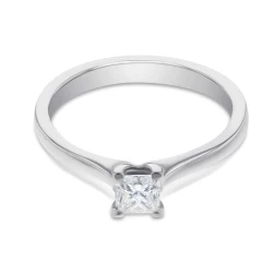 Platinum & 0.40ct Princess Cut Diamond Solitaire Ring flat front