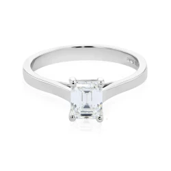 Platinum & Emerald Cut 0.73ct Diamond Ring Flat View