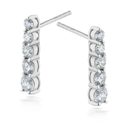 Platinum & Graduated Diamond Row Design Drop Earrings - 0.79ct