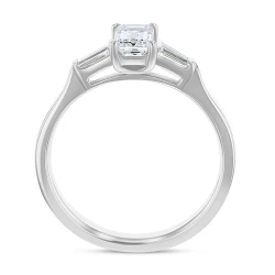 Platinum Emerald & Taper Cut Diamond Ring Upright