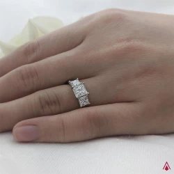 Platinum Florentine Princess Three Stone Diamond Engagement Ring - 1.61ct