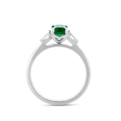 Platinum Octagonal Emerald and Diamond Trilogy Ring Upright View
