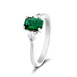 Platinum Octagonal Emerald and Diamond Trilogy Ring