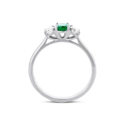 Platinum Oval Emerald and Diamond Three Stone Ring Upright View