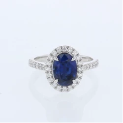 Platinum Oval Sapphire & Diamond Cluster Style Ring