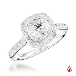 Platinum Skye Brava Round Brilliant Diamond Cushion Shaped Custer Engagement Ring - 1.00ct