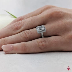 Platinum Skye Emerald Diamond Cluster Design Engagement Ring - 0.55ct