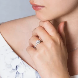 Skye Platinum & Diamond Cluster Engagement Ring on model