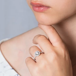 Skye Platinum Diamond Cluster Engagement Ring on models hand