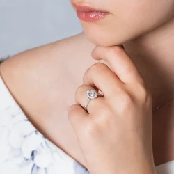 Skye Platinum and Pear Diamond Cluster Engagement Ring on models hand