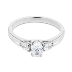 Platinum Three Stone Oval & Pear Cut Diamond Ring