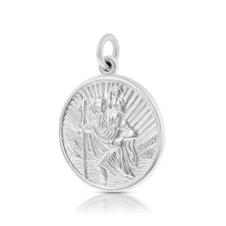 Silver 17mm Round St Christopher Pendant Angled