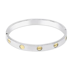 Silver & 18ct Gold Plated Screw Design Gents Oval Bangle
