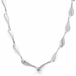 Silver Concave Link Necklace with a Satin & Polished Finish full length