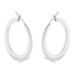 Silver Flat Tapered 32mm Hoop Earrings angled view