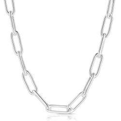 Silver Oblong Link Necklace Close Up