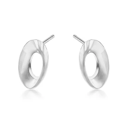 Silver Open Oval Twist Stud Style Earrings