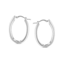 Silver Oval Angled Hoop Style Earrings