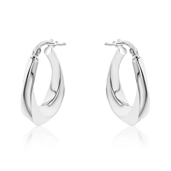 Silver Oval Twisty Hoop Style Earrings