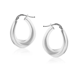 Silver Oval Twisty Hoop Style Earrings