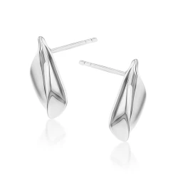 Silver Satin & Polished Split Blade Design Stud Earrings