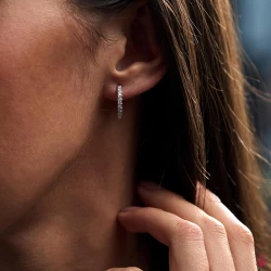 Skye Platinum 0.38ct Diamond Hoop Earrings in ear